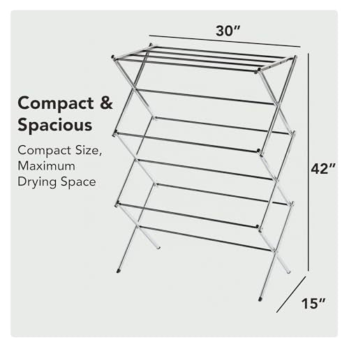 Displays By Jack Portable Collapsible Clothing Dryer Rack, Foldable Drying Rack for Clothes, Lingerie, Towels, Linens, Laundry Home Apartment Must Haves, Metal Chrome Finish