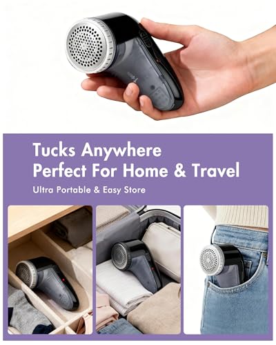 Ruidla Fabric Shaver Defuzzer, Electric Lint Remover, Rechargeable Sweater Shaver with Stainless Steel 3-Leaf Blades, Dual Protection, Removable Bin, Easy Remove Fuzz, Lint, Pills, Bobbles - color: Black