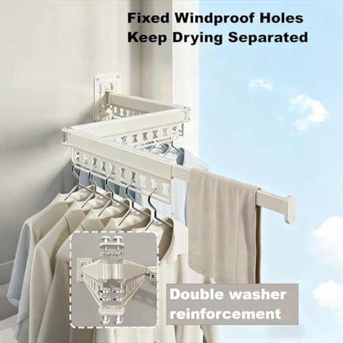 Clothes Drying Rack Wall-Mounted, 3-Fold Retractable Clothes Hanger with Windproof Holes & Detachable Design, Sturdy Foldable Laundry Rack for Balcony, Bathroom Use (Gunmetal Gray) - color: Gunmetal Gray