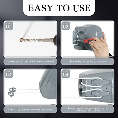 ZOES HOMEWARE Retractable Clothesline Heavy Duty Retracting Clothes Line Outdoor and Indoor with Durable ABS Shell and 2x49 Feet Extruded PVC Line,with Lock to Prevent Sagging