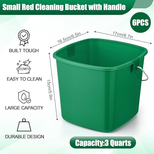 Zhehao 6 Pcs 3 Quart Small Sanitizer Cleaning Bucket, Red,Green - color: Red,green