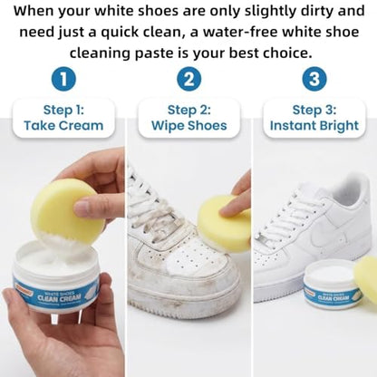 Liecho White Shoe Cleaner Cream – No-Wash Solid Cleaning Paste with Cloth & Shoe Brush Included – Multipurpose White Shoe Cleaner for Leather Sneakers, Soles, Canvas, Bags