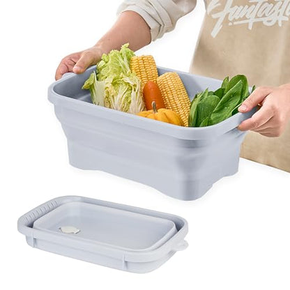Collapsible Dish Pans, 2Gal (7.5L) Capacity, Plastic Dish Tub Dishpan for Kitchen Sink with Drainage Hole, Foldable Small Wash Basin for Kitchen, Camping, Travel (Light Blue) - color: Light Blue