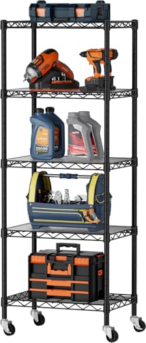 SINGAYE Small Wire 5 Adjustable Shelves Pantry Metal Shelf Floor Organizer - color: Black, size: 5-Tier 11.8"D X 17.3"W X 57.2"H