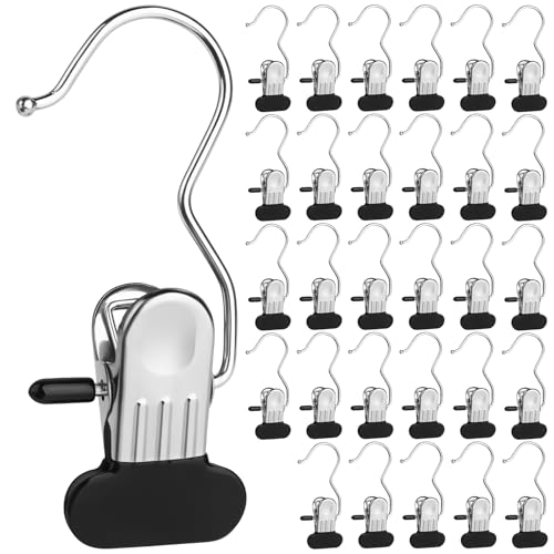 30Pcs Laundry Hook Hangers with Clothes Pins for Hats Clothes Bags