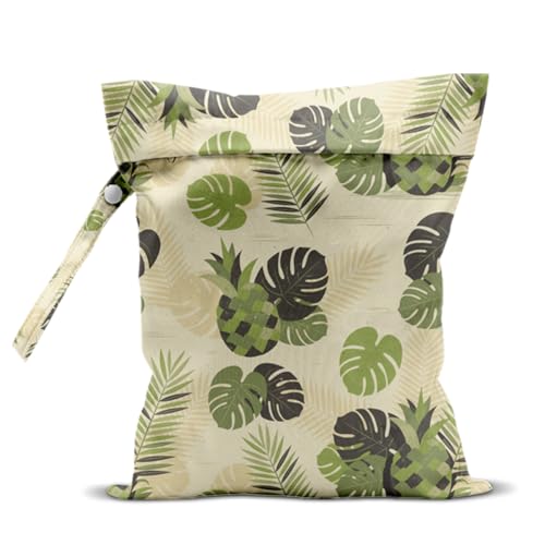 Wet Bag, Wet Dry Bag, Waterproof Swim Bags, Machine Washable Reusable Bags for Beach, Pool, Diapers, and Dirty Yoga Gym Clothes(Tropical Palm Leaves Pattern - color: Vintage Tropical Leaves