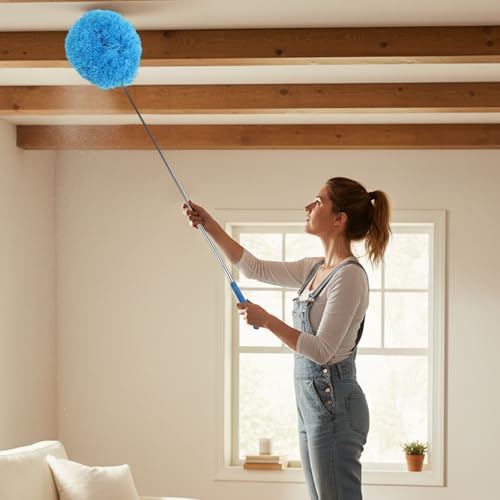 Extendable Feather Duster Telescopic Dust Remover for Home Office Car Furniture High Ceiling Cleaning Multi Purpose Tool(Blue,Round Head) - color: Blue, size: 12.6 in