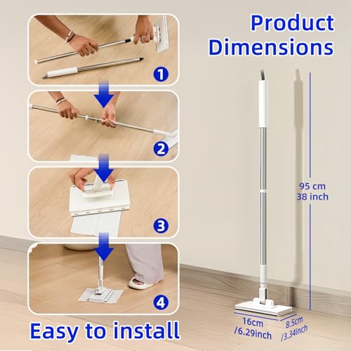 Press Grip Mini Mop with a Mini Foldable Desktop Mop, Zero-Touch Gap Dust Cleaner with 39in Stick & Clip On Locking Head, Dry Wet Disposable Dust Mop for Kitchen Wall Bathroom Toilet Corners - size: 39in Short Handle Mini Mop Set (2PC)