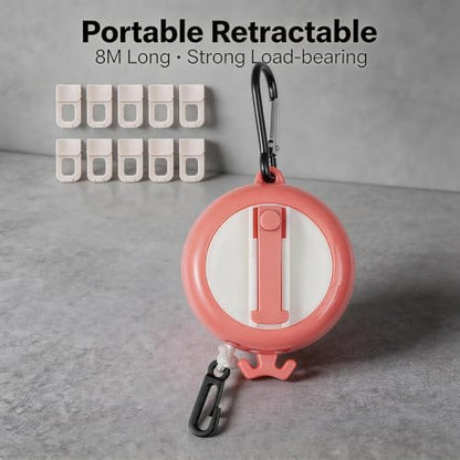 Portable Travel Clothesline -26.24 ft Outdoor Retractable Clothesline with 10 Anti-Slip Clips for Camping,Hotel Trips, Cruises, Outdoor,Indoor Use