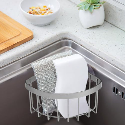 Cabilock Stainless Steel Sponge Holder for Kitchen Sink Suction Cup Corner Sink Caddy Kitchen Organizer for Sponge Scrubber Dishcloth 6.29 X 4.72 X 3.54 in