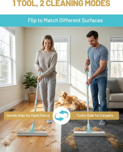 DELOMO 54” Carpet Rake for Pet Hair Removal, Dual-Sided Rug Scraper Broom