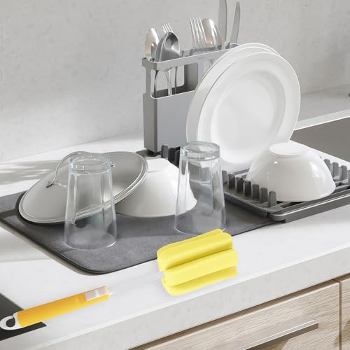 ericotry 3PCS Dishwashing Foam Sponge Brush with Adjustable Long Handle Bottle Scrubber Cleaning Sponges Brushes Cleaner Soft for Baby Bottle Kitchen Clean Glasses Mugs Cups (Color Random)