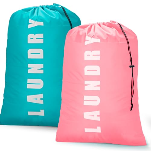 Isink Laundry Bag,2 Pack Travel Laundry Bags for Dirty Clothes,Large Laundry Bags for Camping & Traveling,Dirty Clothes Travel Bag,24" x 36" (Cyan + Pink) - color: Laundry Bags (Cyan + Pink)