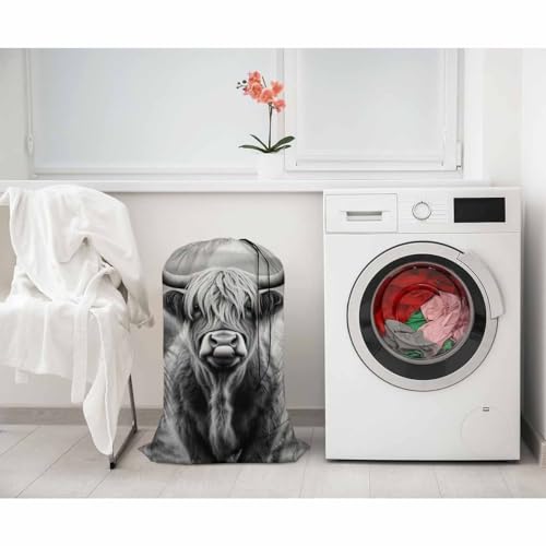 Swono Scottish Highland Cow Extra Large Travel Laundry Bag, Rip-Stop Dirty Clothes Shoulder Bag with Drawstring, Funny Animal Farm Mammal Wildlife Heavy Duty Travel Laundry Bag, 28x40 Inch - color: Scottish Highland Cow