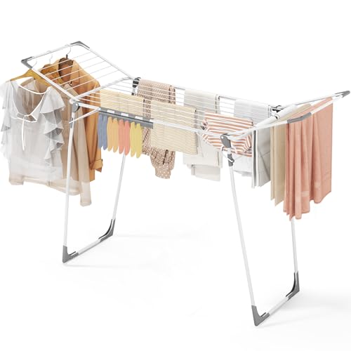 KINGBOARD Clothes Drying Rack, Gullwing Drying Rack with Sock Clips, White
