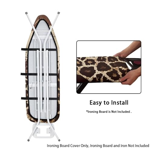 Cheetah Cow Print Ironing Board Cover Soft Stretchy Household Iron Board Covers with Elasticized Edges Fits Standard 54" x 15" Inch Boards Non Stick Stain Scorch Resistant - color: Brown - Cheetah Cow