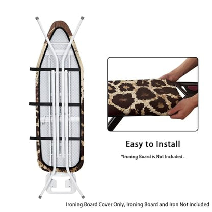 Cheetah Cow Print Ironing Board Cover Soft Stretchy Household Iron Board Covers with Elasticized Edges Fits Standard 54" x 15" Inch Boards Non Stick Stain Scorch Resistant - color: Brown - Cheetah Cow