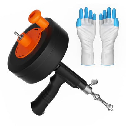 25FT Plumbing Drain Auger Snake, Multi-use Drain Cleaner & Pipe Hair Removal Tool, Drill Powered & Manual Type with Drill Adapter and Gloves for Sink, Shower Drain, Bathtub, Kitchen Sink
