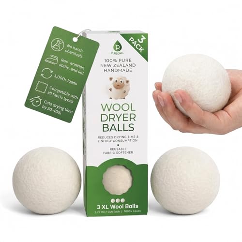 Pursonic Laundry Wool Dryer Balls – Reusable Dryer Balls Made from 100% Pure New Zealand Wool – Natural Fabric Softener Balls - Saves Drying Time/Energy Consumption (Pack of 3) - size: 1 Count (Pack of 3)