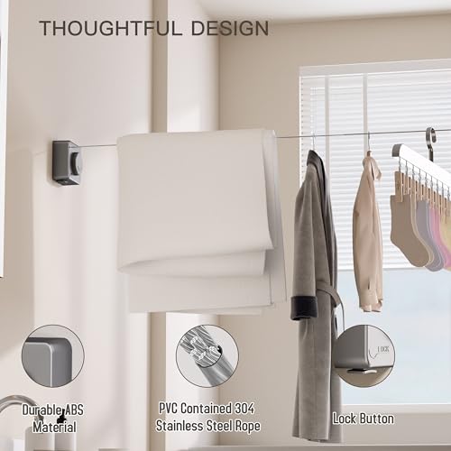 Retractable Clothesline Indoor Outdoor, Clothes Line Retracting Indoor, Retractable Clothes Line Wall Mounted Drying Rack Clothing Line, Laundry Line with Stainless Steel Line-15.1 Feets(Grey) - color: Black