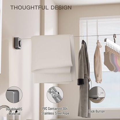 Retractable Clothesline Indoor Outdoor, Clothes Line Retracting Indoor, Retractable Clothes Line Wall Mounted Drying Rack Clothing Line, Laundry Line with Stainless Steel Line-15.1 Feets(Grey) - color: Black