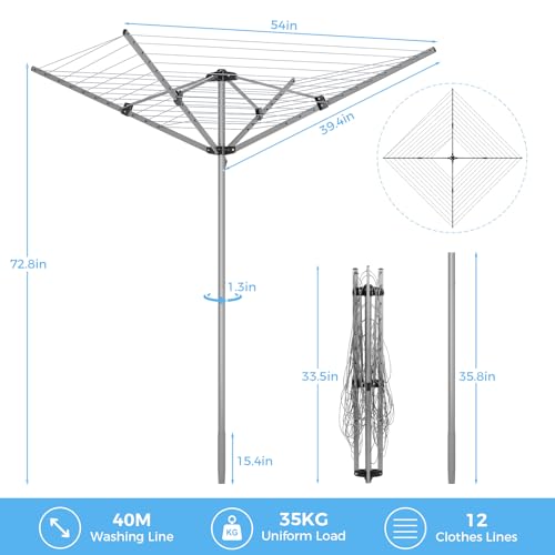 APEXCHASER Outdoor Clothes Drying Rack, 4-arm Umbrella Clothesline, 72.8" H - size: 131ft XL