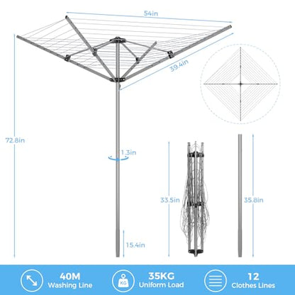 APEXCHASER Outdoor Clothes Drying Rack, 4-arm Umbrella Clothesline, 72.8" H - size: 131ft XL