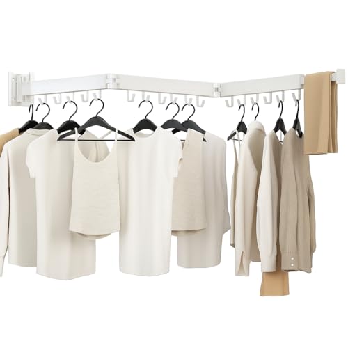 Kelisiting Clothes Drying Rack, Laundry Drying Rack Wall Mounted, [No-Drill & Drilling to Choose] 3-Fold Laundry Drying Racks for Hanging Clothes, Foldable & Sturdy Space Saver for Laundry Room -White - color: White, size: 3-Fold-Classic
