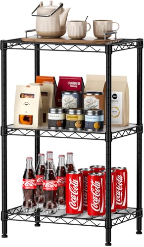 SINGAYE Small Shelves Kitchen Storage Shelf Wire Shelving Metal Adjustable - color: Black, size: 3 Tier 11.6"Dx17.6"Wx30"H