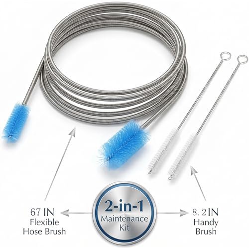 67" Flexible Drain Brush Set, Double Ended Long Hose Pipe Cleaner with 2 Pcs 8.2" Straw Cleaning Brushes, Nylon Tube Cleaner Tool for Refrigerator Defrost, Aquarium Filter, Sink Drain - color: ['Blue']