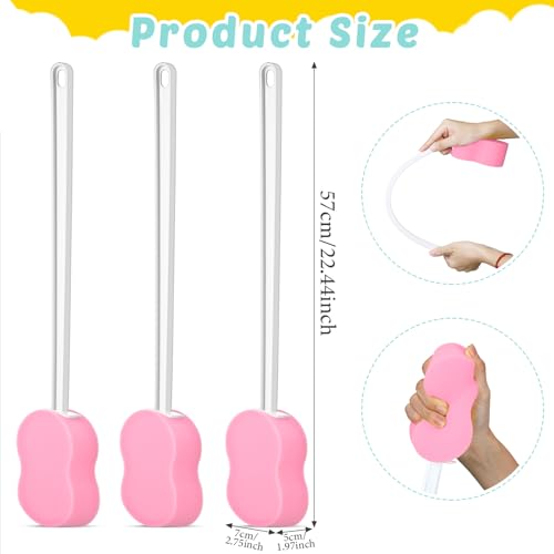 Long Handled Sponge 22.4'' Back Scrubber for Shower, Pink - color: Pink