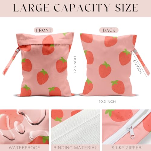 Wet Bag, Wet Dry Bag, Waterproof Swim Bags, Machine Washable Reusable Bags for Beach, Pool, Diapers, and Dirty Yoga Gym Clothes(Cute Strawberry Designt - color: Light Pink Sprinkle Donut
