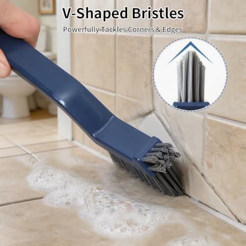 3-in-1 Grout Brush and Crevice Cleaner,with V-Shaped Bristles & Hair Clip-Multi-Surface Gap Cleaning Tool for Bathroom Tiles,Kitchen,Window Tracks,and Narrow Corners (Blue) - color: Blue