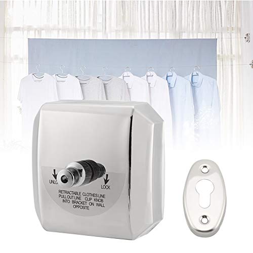 Pilipane Retractable Clothesline Indoor Heavy Duty 304 Woven Nylon Wire 9.2 ft Support 22 lbs, Japard Shower Clothes Hanger Line Retracting for Bathroom Outdoor Wall Mounted Square Silver