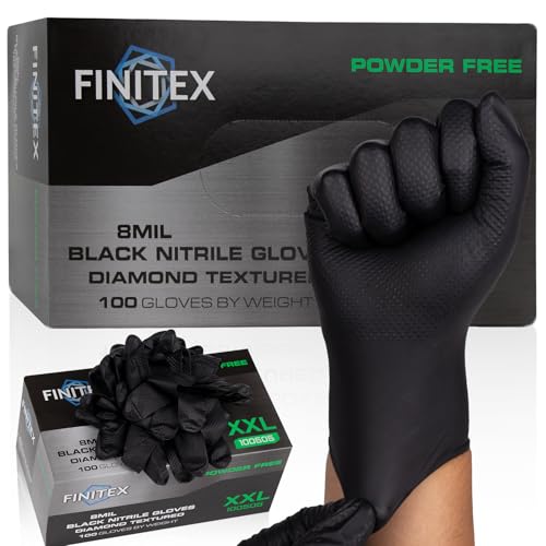 FINITEX Disposable Nitrile Diamond Texture Black 8mil Mechanic Gloves - color: Black (Xx-large 100)