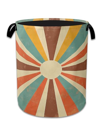 Vintage Sun Laundry Hamper With Handle,Foldable Oxford Cloth Sunrise Sunset Laundry Basket,20.8"x16" Clothes Storage Basket for Laundry Room/Bedroom/Bathroom - color: Vintage Sun Sunrise Sunset