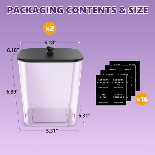 Moforoco 2 Pcs Laundry Pods Container, Clear Laundry Room Organization Containers,Large Detergent Powder Storage, Black Wooden Lids & Labels - color: Black, size: 2 pack