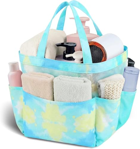 Mesh Shower Caddy Portable - 9 Pockets, Shower Bag for Dorm Room Camping - color: gradient green