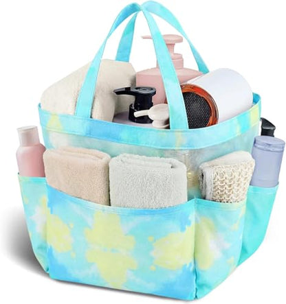 Mesh Shower Caddy Portable - 9 Pockets, Shower Bag for Dorm Room Camping - color: gradient green