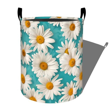 Beautiful White Daisy on Bright Teal Background Laundry Basket, Dorm Nursery Foldable Laundry Hamper Organizer for Bathroom Decor, Toy Clothes Storage Box for Bedroom 19.7x15.7 Inch - style: Daisy20