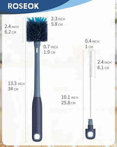 ROSEOK 2 in 1 Bottle Brush with Straw Cleaner Brush, Water Bottle Brush - color: Grayish Blue, size: 1pcs