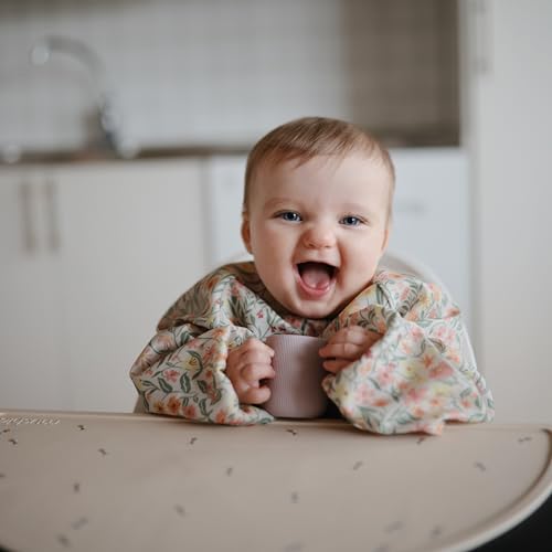 mushie Long Sleeve Baby Bib | Water Resistant Adjustable Fit - color: Pastel Blooms