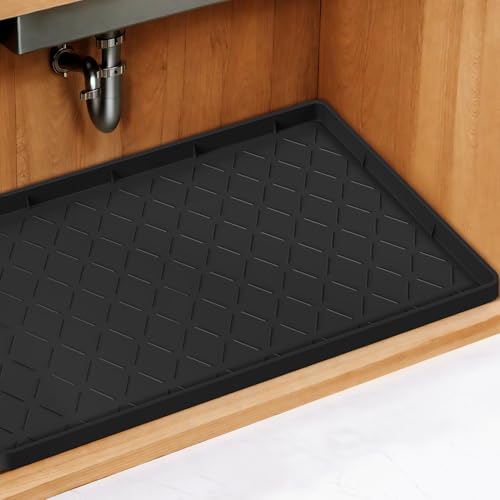 Mateeylife Under Sink Mat Kitchen Waterproof，Silicone Sink Tray 28"X19" - color: Black, size: 19''W x 28''L