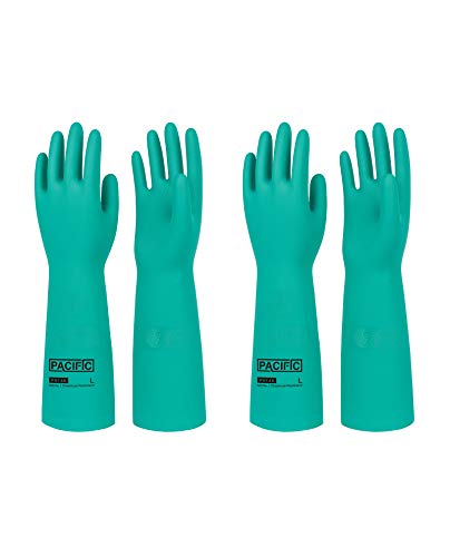 PACIFIC PPE Chemical Resistant Nitrile Gloves, 28 Mil Long Cuff, 2 Pairs - color: Green/18", size: Large (Pack of 2)
