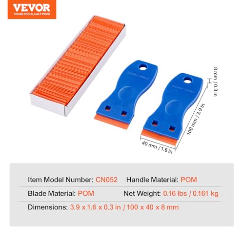 VEVOR 2PCS Razor Blade Scraper,Plastic Scraper Tool with 120PCS Plastic Blades,Cleaning Scraper Remover for Stickers,Decals,Adhesive,Labels,Paint from Glass, Car,Window,Caulk,No Scratches,Blue - style: Plastic blades