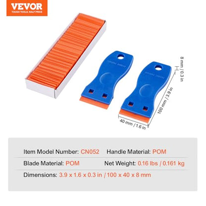 VEVOR 2PCS Razor Blade Scraper,Plastic Scraper Tool with 120PCS Plastic Blades,Cleaning Scraper Remover for Stickers,Decals,Adhesive,Labels,Paint from Glass, Car,Window,Caulk,No Scratches,Blue - style: Plastic blades