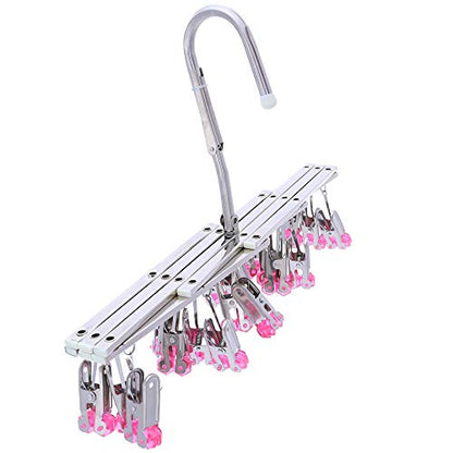 Drying Hanger, Hanging Drying Rack, Drip Hanger Stainless Steel with 18 Pegs for Laundry Underwear Socks, Quickly Remove Clothes from Hanger, Windproof, Folding Portable, (Red) - color: Red