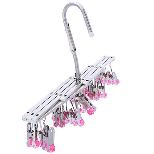 Drying Hanger, Hanging Drying Rack, Drip Hanger Stainless Steel with 18 Pegs for Laundry Underwear Socks, Quickly Remove Clothes from Hanger, Windproof, Folding Portable, (Red) - color: Red