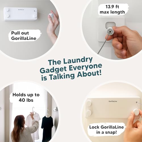 GorillaLine - Retractable Clothesline Indoor Outdoor Clothes Line - Heavy Duty Clothes Drying Laundry Line - Wall Mounted Drying Rack - Air Dry Clothing - color: Double