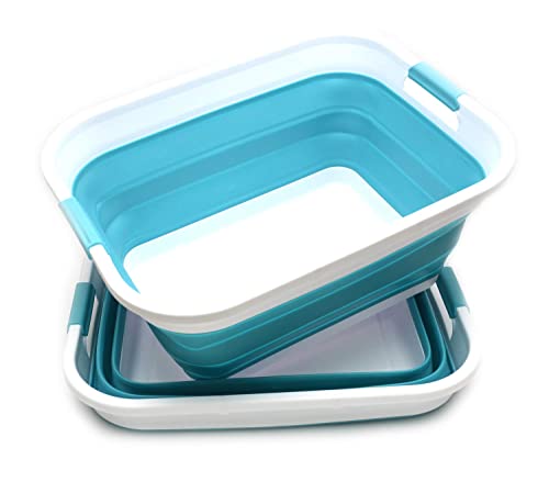 SAMMART Set of 2-41L(10.8 gallon) Collapsible Plastic Laundry Basket-Pop Up Storage Container-Portable Washing Tub-Space Saving Hamper, Water capacity:32L(8.4 gallon) (2 rectangular, Bright Blue) - color: Bright Blue, size: 2 x 41L Rectangular